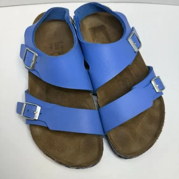 Birki’s By Birkenstock Leather Blue Strap Sandal Camo Sole Size 37 L6 M4 - Picture 2 of 9